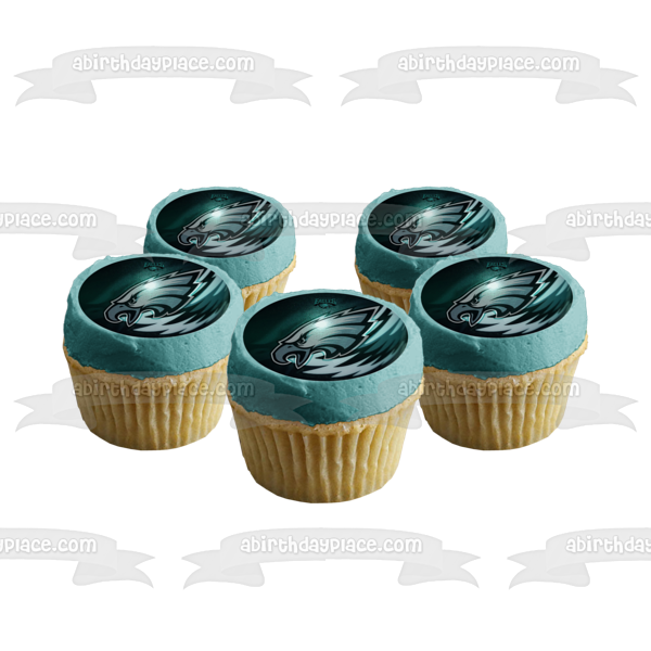 Imagen comestible para decoración de tarta con el logotipo de los Philadelphia Eagles de la NFL y fondo negro ABPID07034 