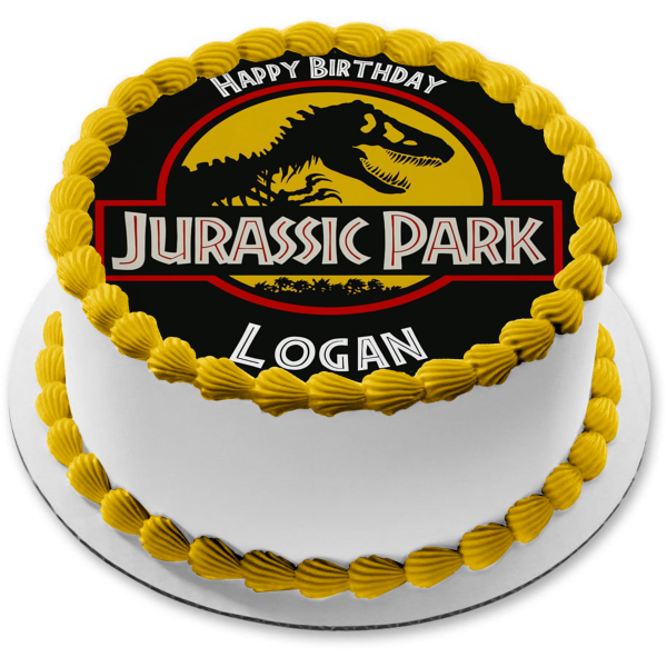 Imagen comestible para decoración de tarta con logotipo de Jurassic Park y T-Rex ABPID04001 