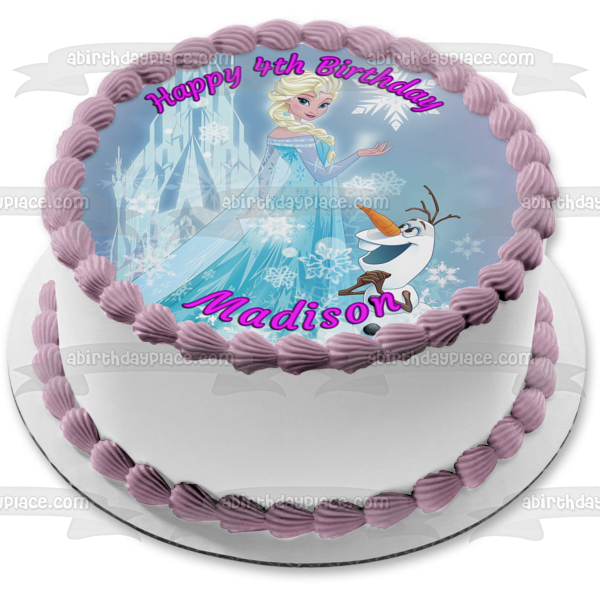 Frozen Elsa Olaf and an Ice Castle Edible Cake Topper Image ABPID04360