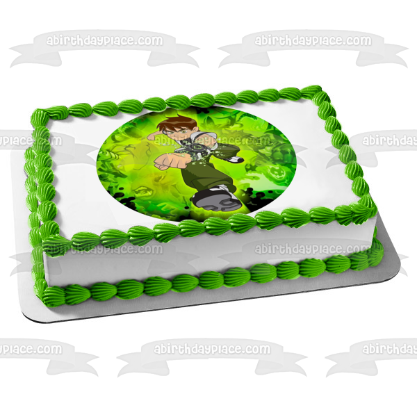 Ben 10 Alien Madness Ben Tennyson Fondo verde Imagen comestible para decoración de tarta ABPID15217 