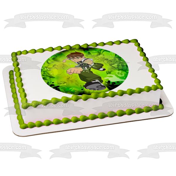 Ben 10 Alien Madness Ben Tennyson Fondo verde Imagen comestible para decoración de tarta ABPID15217 