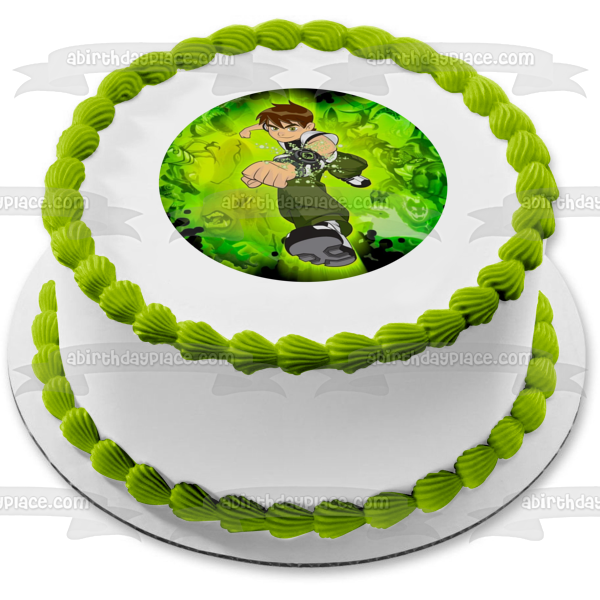 Ben 10 Alien Madness Ben Tennyson Fondo verde Imagen comestible para decoración de tarta ABPID15217 