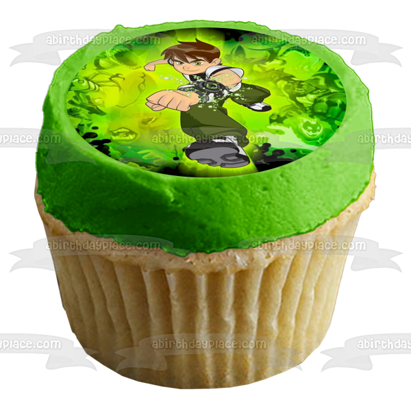 Ben 10 Alien Madness Ben Tennyson Fondo verde Imagen comestible para decoración de tarta ABPID15217 