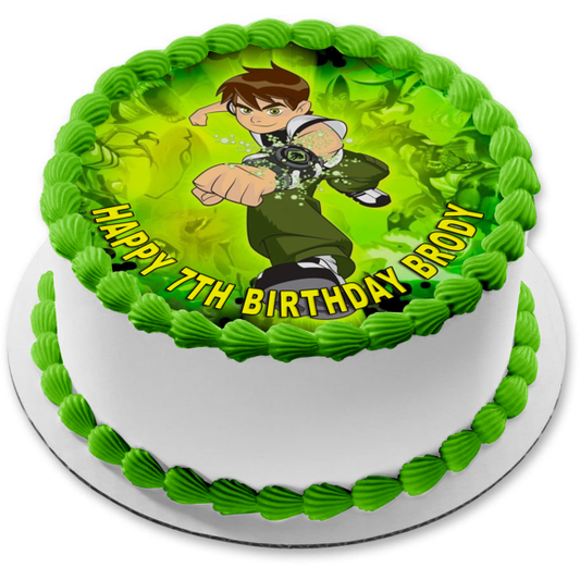 Ben 10 Alien Madness Ben Tennyson Green Background Edible Cake Topper Image ABPID15217