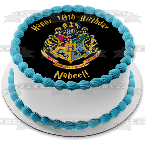 Adorno comestible para tarta con escudo de Hogwarts, león, serpiente, águila y lobo de Harry Potter, imagen ABPID03283 