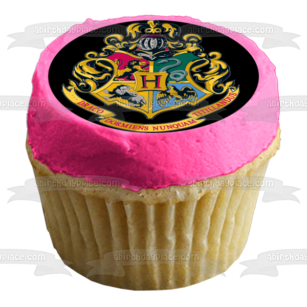 Adorno comestible para tarta con escudo de Hogwarts, león, serpiente, águila y lobo de Harry Potter, imagen ABPID03283 