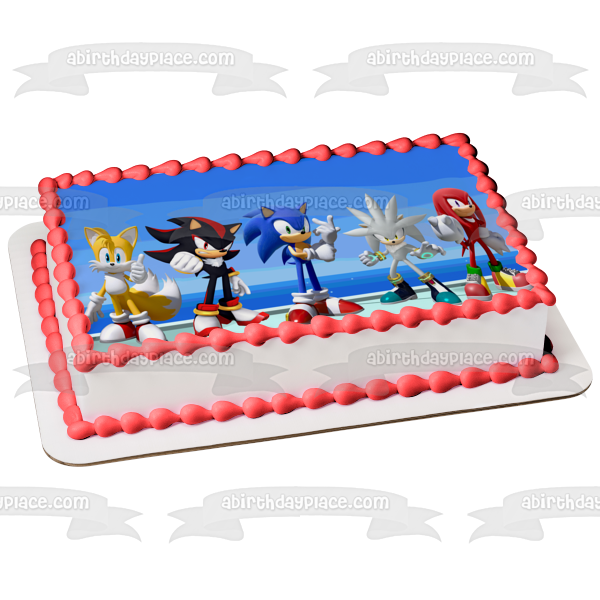 Sonic the Hedgehog Knuckles Tails Shadow y adorno comestible plateado para tarta Imagen ABPID53626 