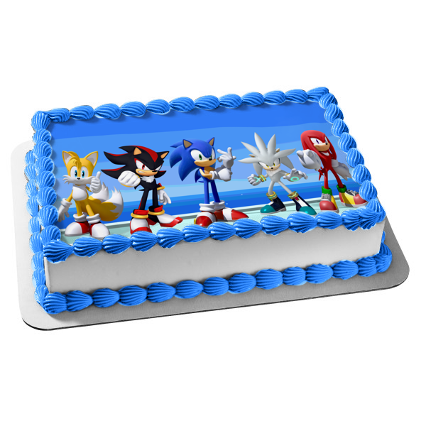 Sonic the Hedgehog Knuckles Tails Shadow y adorno comestible plateado para tarta Imagen ABPID53626 