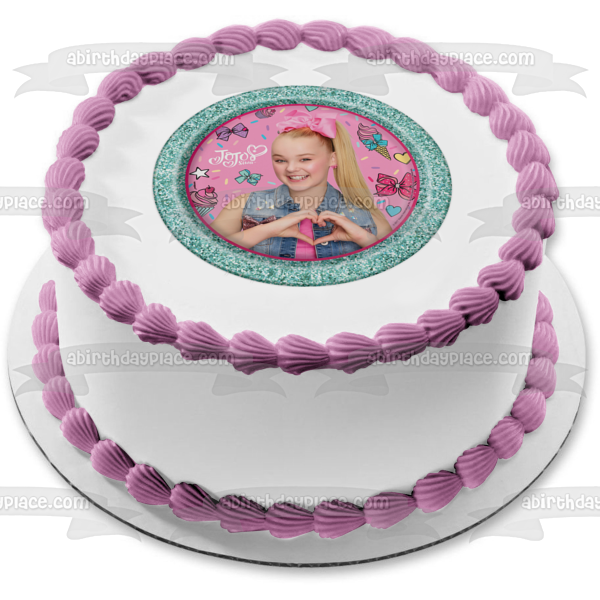 Jojo Siwa Corazón Helado Lazos para el cabello Adorno comestible para pastel Imagen ABPID00091 