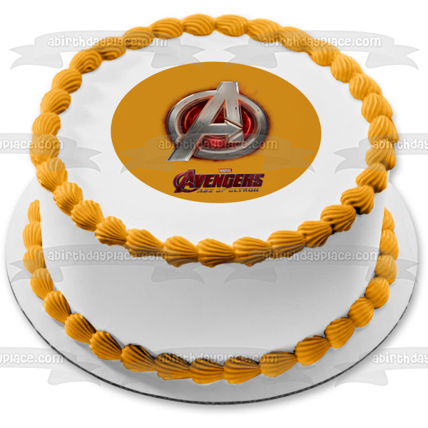 Avengers Logo Age of Ultron and a Yellow Background Edible Cake Topper Image ABPID01410