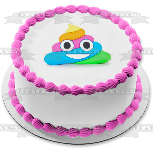 Rainbow Unicorn Poop Ice Cream Emoji Edible Cake Topper Image ABPID01831