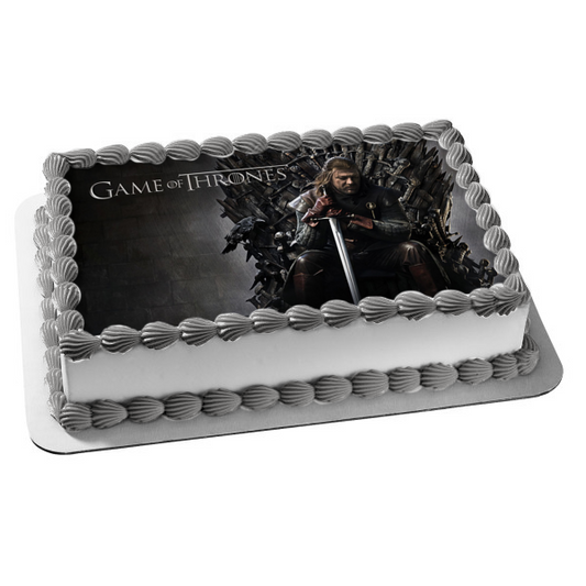 Game of Thrones Eddard Stark Sitting on Iron Throne Edible Cake Topper Image ABPID01864