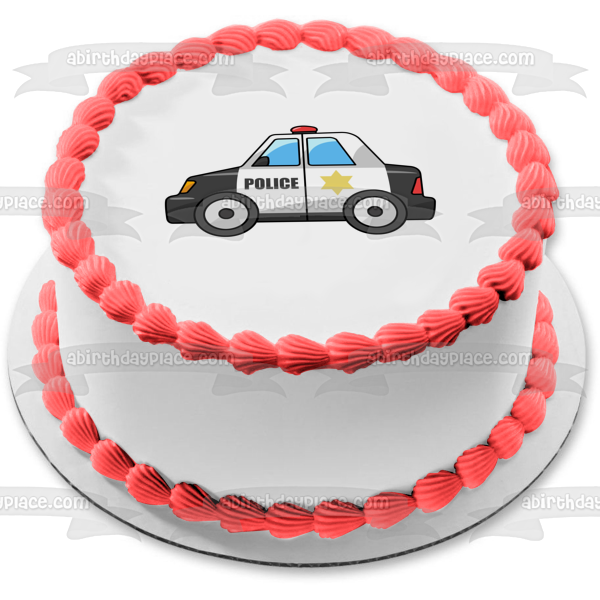 Adorno comestible para tarta con luz roja y estrella del coche de policía de dibujos animados, imagen ABPID01663 