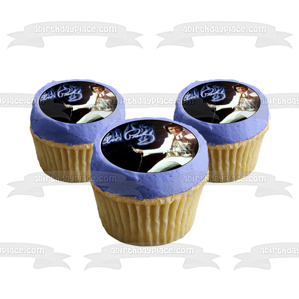 Elvis Presley el Rey Micrófono Música con un fondo negro Imágenes comestibles para cupcakes ABPID01759 