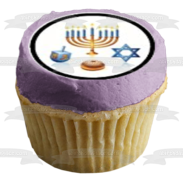 Happy Hanukkah Dreidel Menorah Star of David Edible Cupcake Topper Images ABPID01265