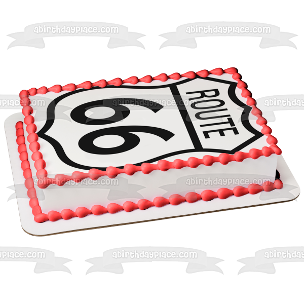 Imagen comestible para decoración de tarta con el logotipo de la Ruta 66 en blanco y negro ABPID05115 