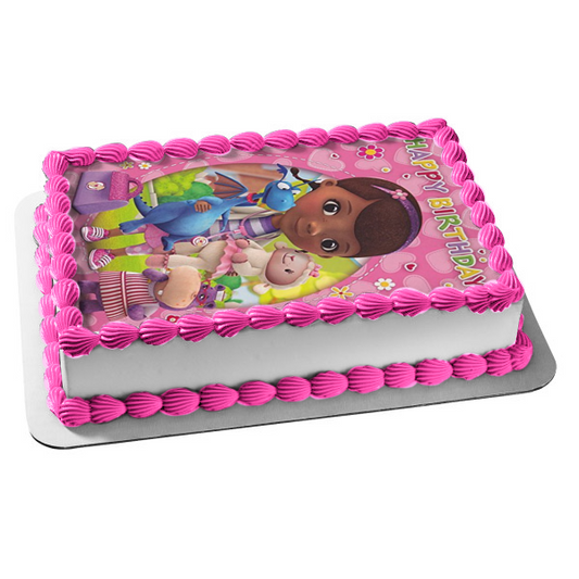 Doc McStuffins Happy Birthday Stuffy Lambie Hallie McStuffins Edible Cake Topper Image ABPID03304