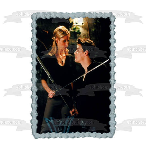 Buffy the Vampire Slayer Buffy and Angel Fight Edible Cake Topper Image ABPID49637