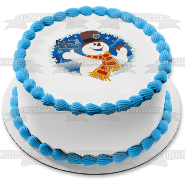 Frosty the Snowman Snowflakes and a Magic Hat Christmas Edible Cake Topper Image ABPID03369