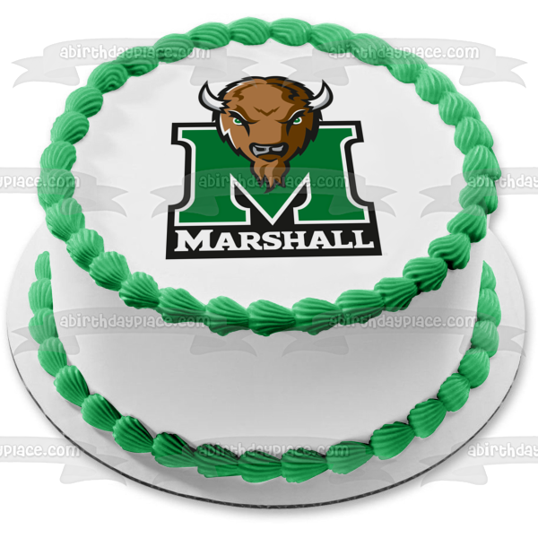 Logotipo de Thundering Herd de la Universidad Marshall Deportes con una imagen comestible para decoración de tarta de búfalo ABPID03385 