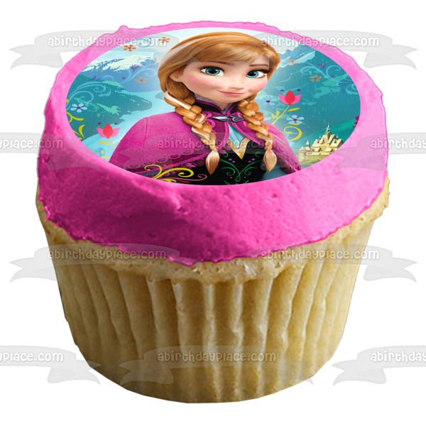 Frozen Anna Castle Mountains Flowers Edible Cake Topper Image ABPID05227