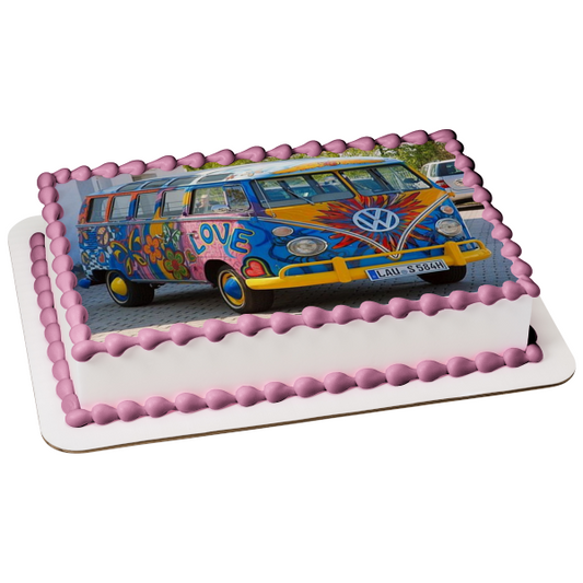 Vw Hippie Van Edible Cake Topper Image ABPID49759