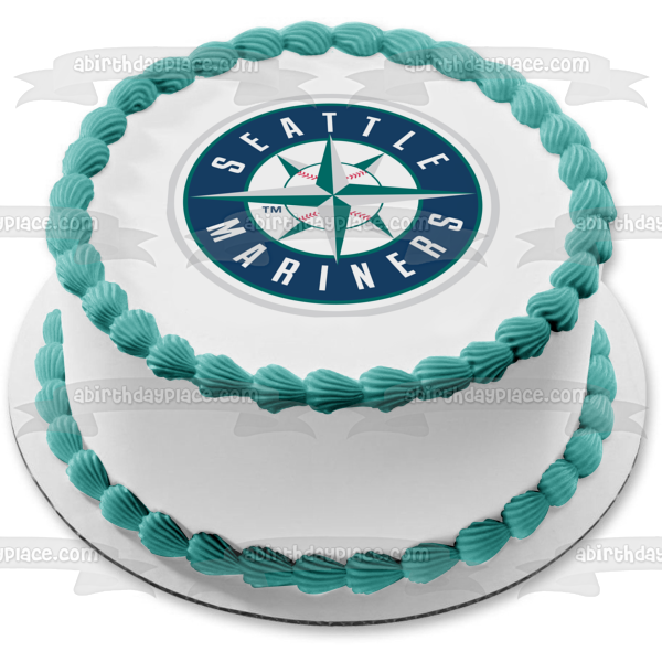 Imagen de decoración comestible para tarta con logotipo deportivo de los Marineros de Seattle, Liga Mayor de Béisbol, ABPID03440 