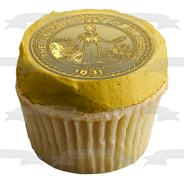 Imagen comestible para tarta con emblema dorado de la Universidad de Alabama 1831 ABPID49787 