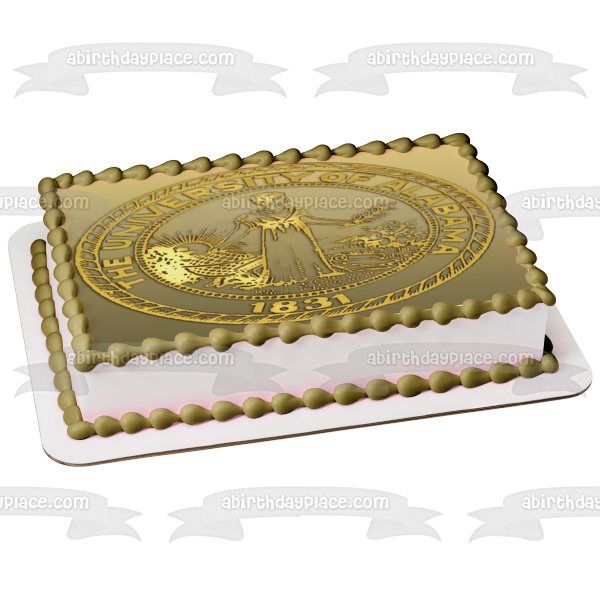 Imagen comestible para tarta con emblema dorado de la Universidad de Alabama 1831 ABPID49787 