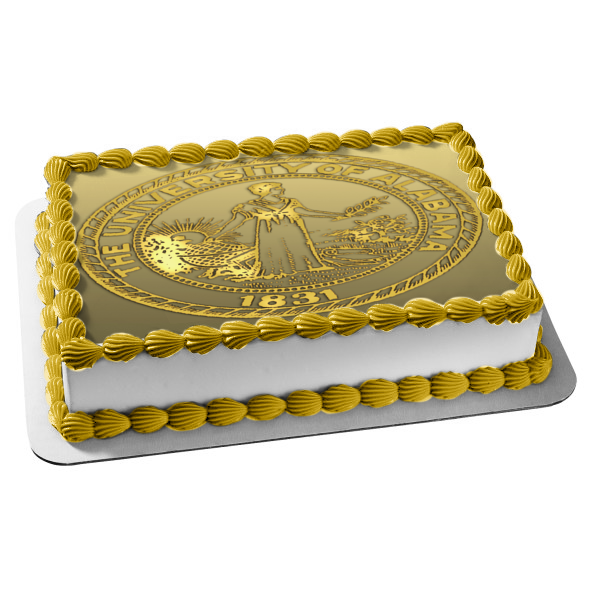 Imagen comestible para tarta con emblema dorado de la Universidad de Alabama 1831 ABPID49787 