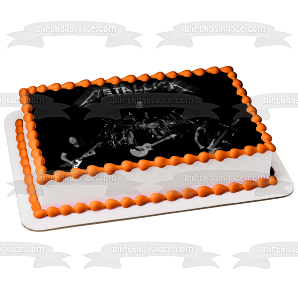 Metallica Rock Band James Hetfield Lars Ulrich Clliff Burton Kirk Hammett Decoración comestible para tarta en blanco y negro Imagen ABPID49819 