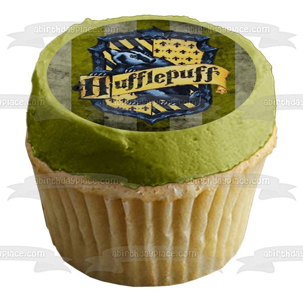 Adorno comestible para tarta con el logotipo de la casa Hufflepuff de Harry Potter, imagen ABPID03540 