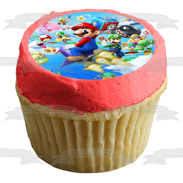 Imagen comestible para tarta de fiesta de Super Mario Brothers Luigi Yoshi y Mario ABPID03597 