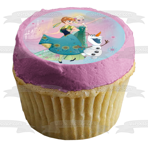 Frozen Anna Elsa Olaf Copos de nieve y flores Decoración comestible para tarta Imagen ABPID05494 