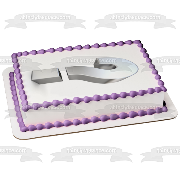 Adorno comestible para tarta plateado con signo de interrogación, imagen ABPID49897 