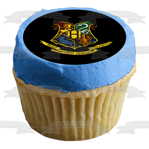 Harry Potter Hogwarts Crest Lion Snake Eagle Wolf Draco Dormiens Nunquam Titillandus Edible Cake Topper Image ABPID03682