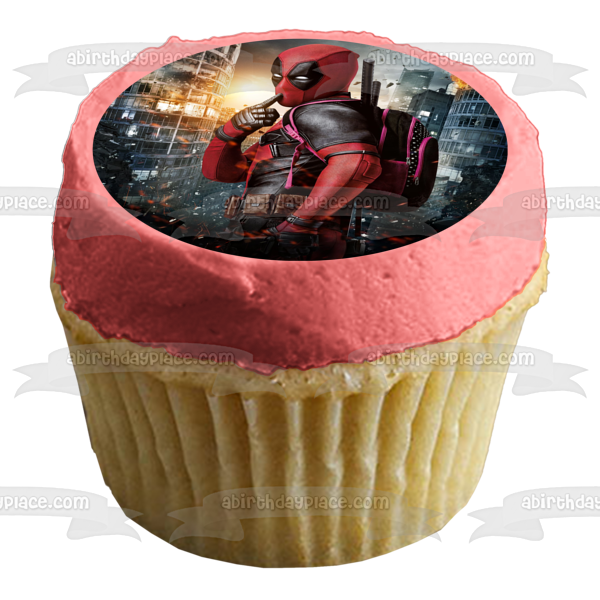 Deadpool Burning Buildings Wade Wilson - Decoración comestible para tarta, imagen ABPID03693 