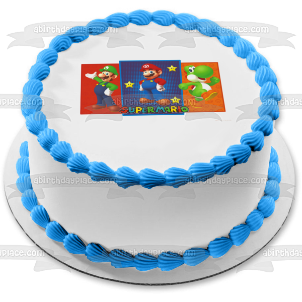 Imagen comestible para tarta de Super Mario Brothers Luigi Yoshi y estrellas ABPID05569 