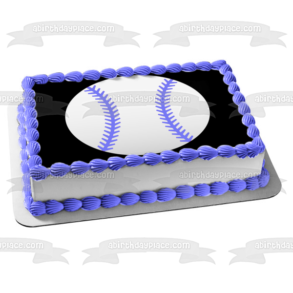 Baseball Blue Strips on a Black Background Edible Cake Topper Image ABPID03816