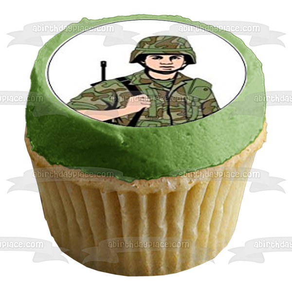 Dibujos animados ejército soldado helicóptero emblema tanque casco insignia comestible Cupcake Topper imágenes ABPID00959 