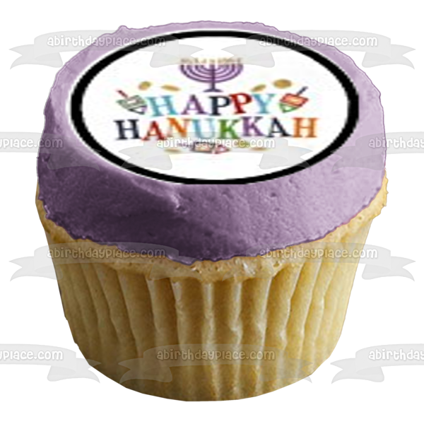 Happy Hanukkah Dreidel Menorah Star of David Edible Cupcake Topper Images ABPID01265