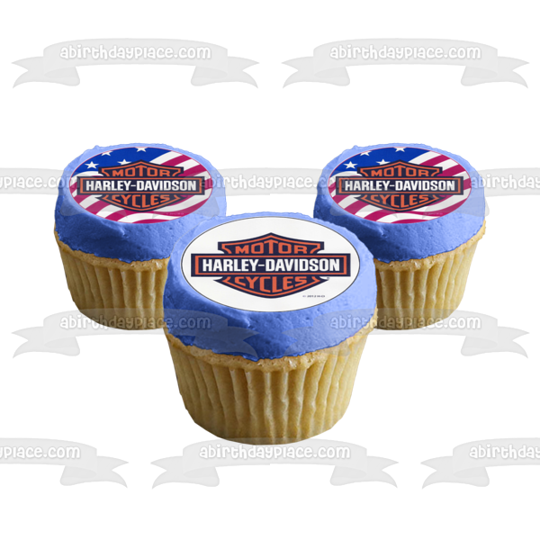 Harley-Davidson Motor Cycles Logo and the American Flag Edible Cupcake Topper Images ABPID03561