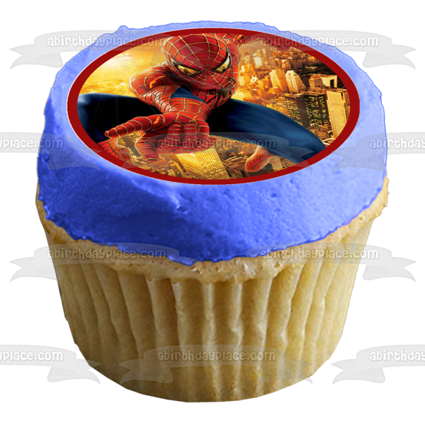 Spider-Man Climbing and Casting Webs Edible Cupcake Topper Images ABPID06734