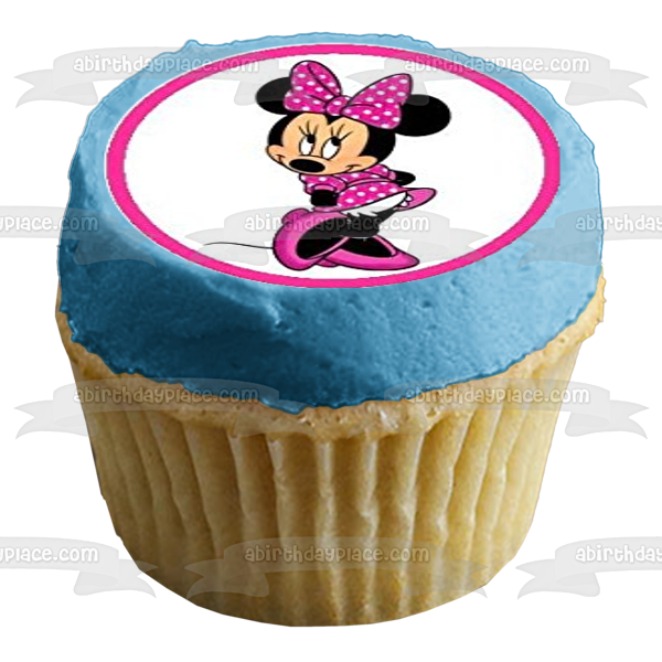 Minnie Mouse Hearts Hairbows Edible Cupcake Topper Images ABPID07362