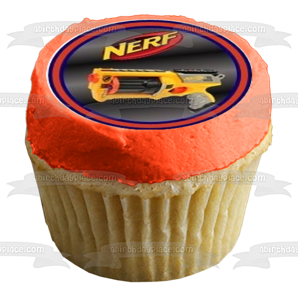 NERF Feliz cumpleaños Nerfday Pistolas y dardos Imágenes comestibles para cupcakes ABPID07517 