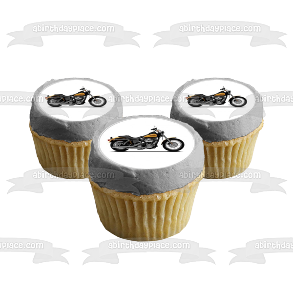 Imágenes de decoración comestible para cupcakes de motocicleta Harley-Davidson amarilla y negra ABPID09168 