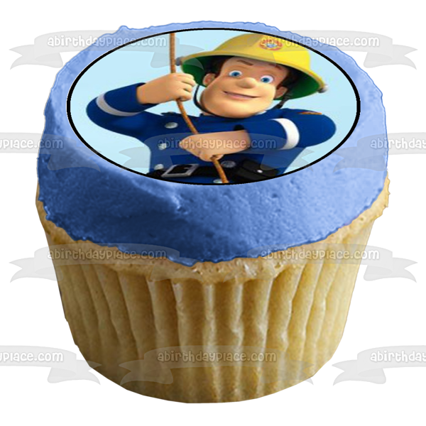 Fireman Sam Co-Workers Hose Fire Truck to the Rescue Edible Cupcake Topper Images ABPID12075