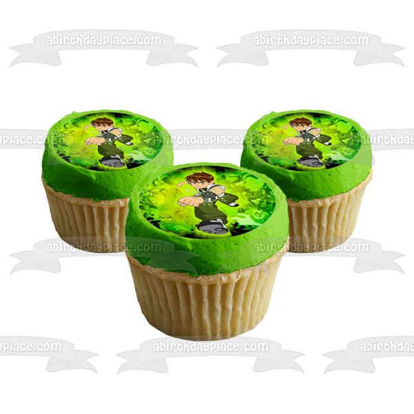 Imágenes comestibles para cupcakes con fondo verde de Ben 10 ABPID14783 