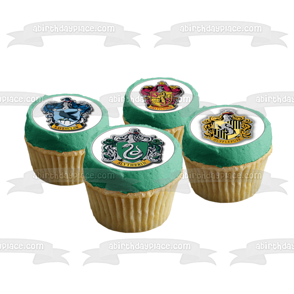 Harry Potter Hogwarts Crest Slytherin Ravenclaw Hufflepuff Gryffindor Edible Cupcake Topper Images ABPID14828