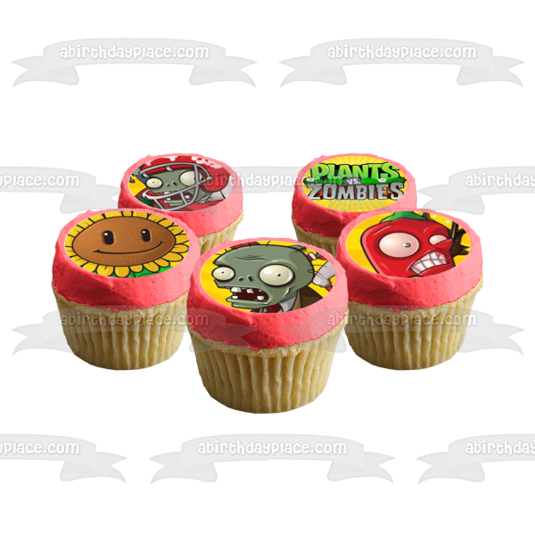 Plantas Vs Zombies Girasol Chile Pimiento Zombi Hostil Fútbol Zombi Comestible Cupcake Topper Imágenes ABPID14839 